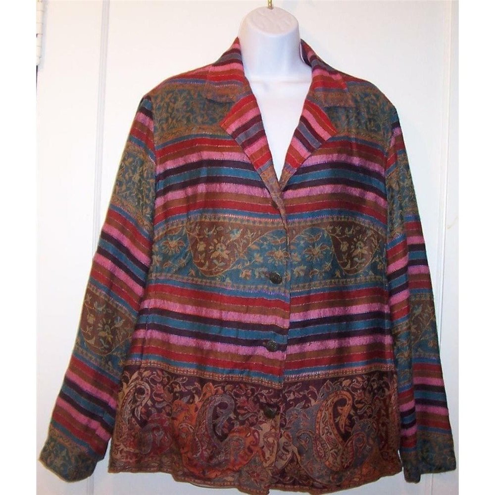 Coldwater Creek Women's Blazer Paisley Striped‎ Red